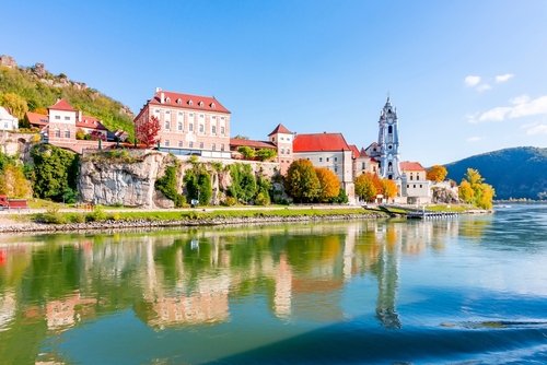 Autumn in Durnstein town in Wachau valley, Austria