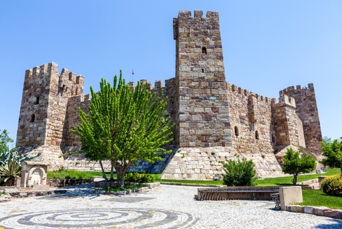 The Castle of Candarli in Dikili, Izmir, Turkey. The Candarli Castle, which was unknown when it was built, was rebuilt in the 15th century by order of Grand Vizier Candarli Halil Pasha