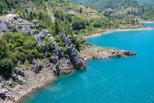 View of the blue river Dimchay in the Alanya region. Famous local place, breathtaking nature of Antalya, Turkey