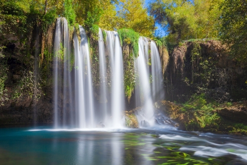 Amazing view of the waterfalls at Duden waterfall park in Antalya city, Antalya, Turkey