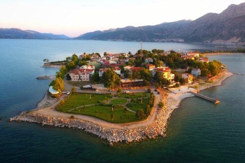 Beautiful view of Kale islet on lake Egirdir, Antalya, Turkey