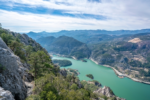 Scenic view of Karacaören dam from Karadağ with Beautiful mountainous scenery with lots of nature, Burdur, Antalya, Turkey