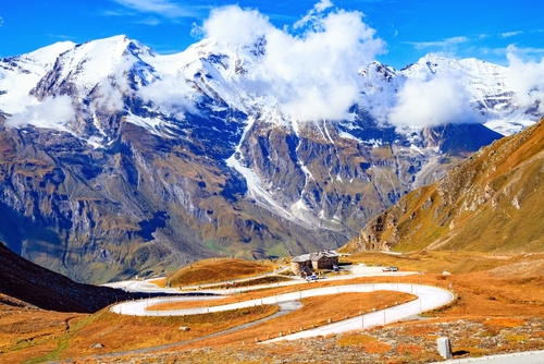 The famous panoramic mountain road Grossglocknerstrasse. Dizzying mountain serpentine of 36 turns, The Hohe Tauern National Park, Austria
