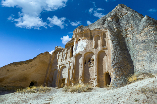 The paths inside Selime Cathedral (Selime Monastery) cave formations in Cappadocia, Turkey. Selime is a town at the end of Ihlara Valley. The Monastery is one of the largest religious buildings