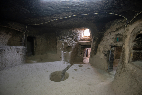 Inside Guzelyurt Underground City, an ancient multi-level cave city in Ihlara Valley, Cappadocia, Turkey