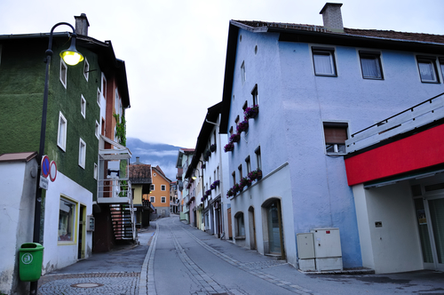 Street view in the city of Imst in Tirol, Austria