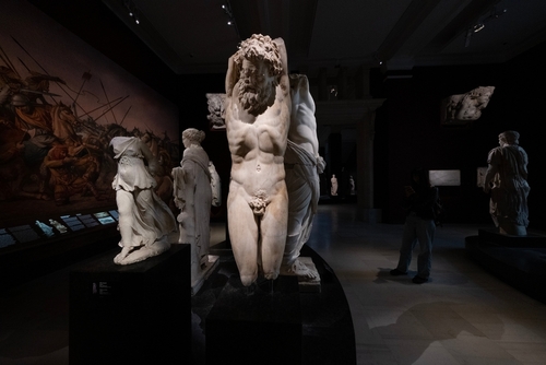 View of several historical sculptures exhibited in Izmir's Archaeological museum, Turkey