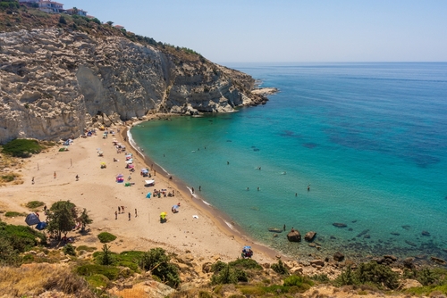 Beautiful turquoise waters at Cesme Cleopatra Bay beach in Izmir, Turkey