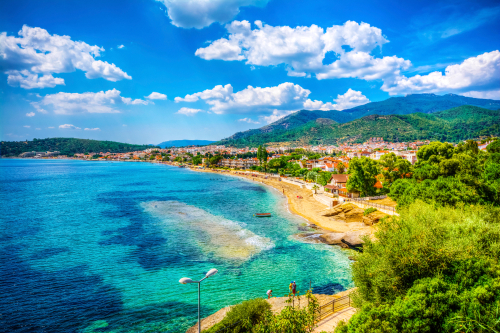View of the beautiful coast and beaches at Ozdere Town, Izmir, Turkey