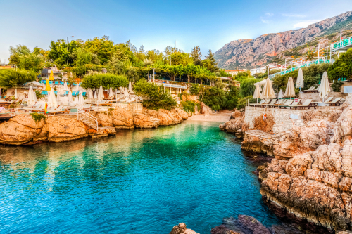 Kucuk Cakil Beach and its facilities in Kas Town, Antalya, Turkey