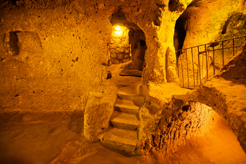 The Kaymakli underground city is an ancient multi-level cave city in Cappadocia, Turkey