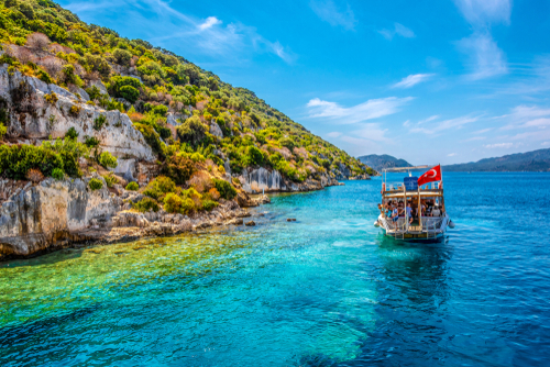 View of Kekova from a boat, one of Turkey's most important tourist resort in Antalya, Turkey
