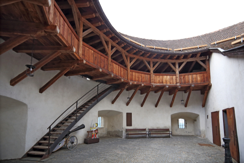 Kufstein Fortress round tower inner view. This fortress was built in Medieval era and is the dominant of Kufstien city view, Tyrol, Austria