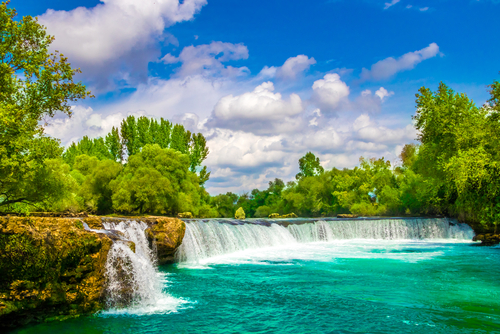 Close up view of the Manavgat waterfall in Antalya, Turkey