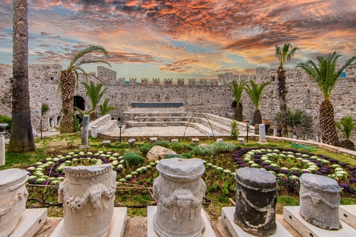 Dramatic skies over Marmaris Castle in Marmaris Town, Antalya, Turkey
