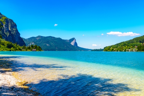Beautiful View on Mondsee (Moon lake) im in Salzkammergut nearby Oberburgau, Schafling, St Gilgen, Wolfgangsee, Attersee, Sankt Wolfgang, Austria