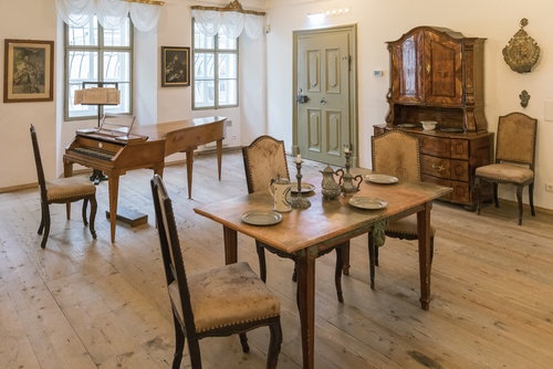Interior of Mozart Gebursthaus (Birstplace) Museum. The house in which Mozart was born in 1756 is now one of the most frequently visited museums in the world, Vienna, Austria