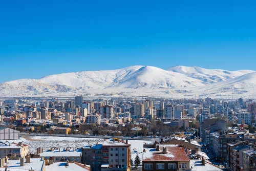 Nigde City view from castle hill in Cappadocia, Turkey