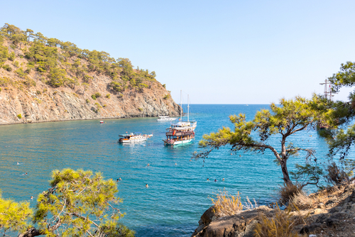 View of the paradise bay located near Kemer, Antalya, Turkey, view from the Lycian Way on the way to the ancient city of Phaselis
