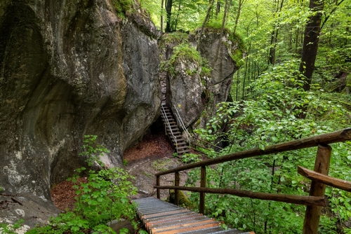 Descending staircases at the Salzachklamm gorge near Golling, Salzburg, Austria