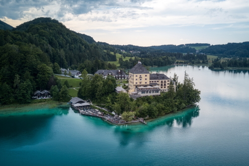 The Hotel Schloss Fuschl luxury collection resort on mountain lake Fuschlsee, Fuschl near Salzburg, Austria