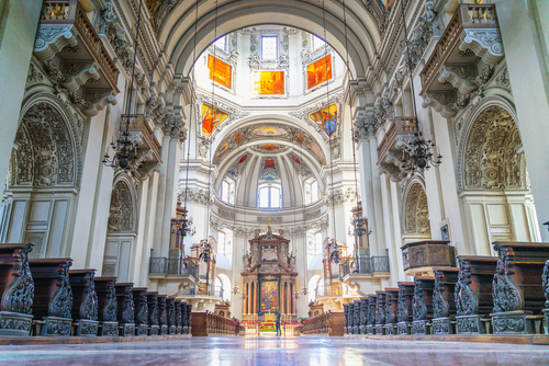 Salzburg Cathedral, a church on this site has been around since 774AD. What stands today was built after a fire in 1598 that completely destroyed the building. Salzburg, Austria