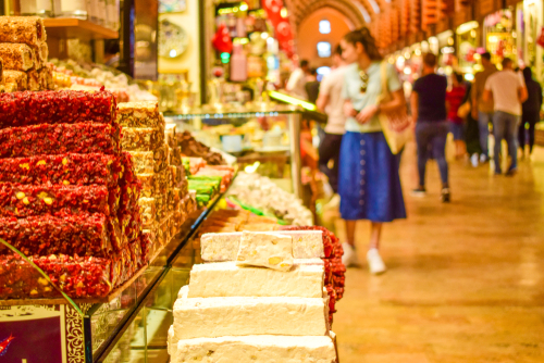 Turkish delight shop in the Spice Bazaar, Istanbul, Turkey