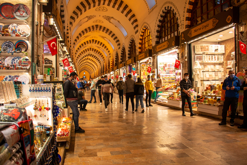 People shopping in the Eminonu Spice Bazaar, Istanbul, Turkey