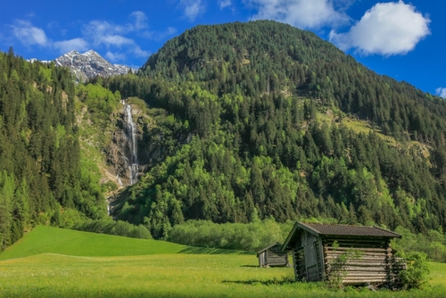 Waterfall in Stubai Valley, Grawa Waterfall, North Tyrol, Austria