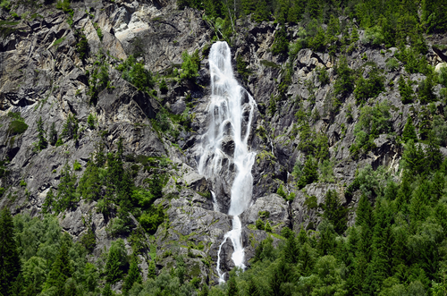 Beautiful view of the Stuiben Waterfalls in the Pitztal Valley, Umhausen, Tirol, Austria