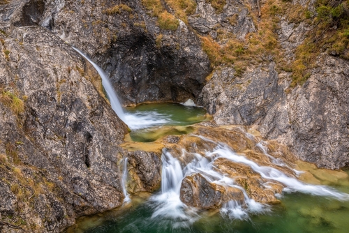 Beautiful view of the Stuiben Waterfalls in the Pitztal Valley, Umhausen, Tirol, Austria