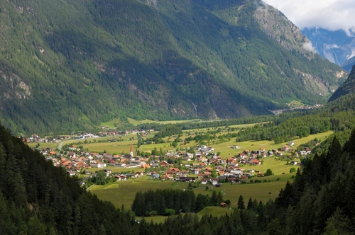 Amazing view of a small village in the Oetztal Valley, Umhausen Municipality, Tyrol, Austria