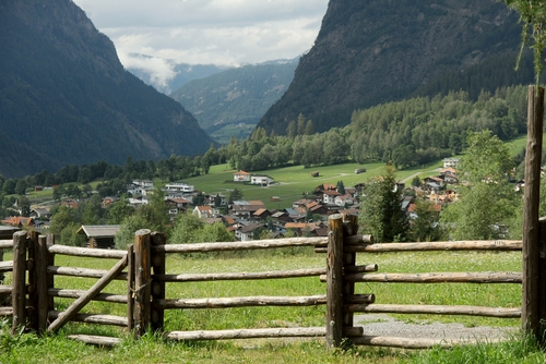 Beautiful valley landscape with a village in Umhausen, Tyrol, Austria