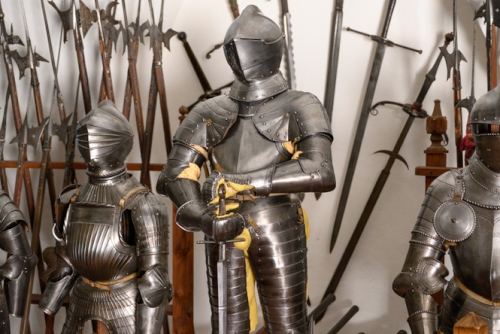 The armory with knights armor and weapons in Tratzberg castle in Tirol, Austria