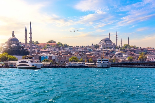 Famous Rustem Pasha Mosque and Suleymaniye Mosque, Bosphorus, Istanbul, Turkey