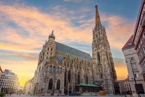 St. Stephen's cathedral on Stephansplatz square at sunrise, Vienna, Austria