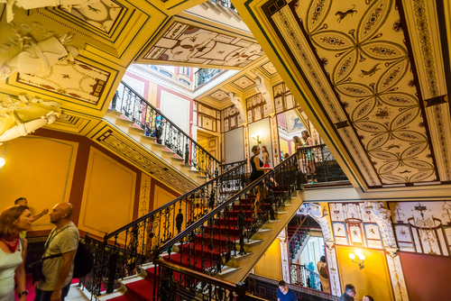 The main staircase in Achilleion palace of Empress of Austria Elisabeth of Bavaria, in Gastouri on Corfu Island, Greece