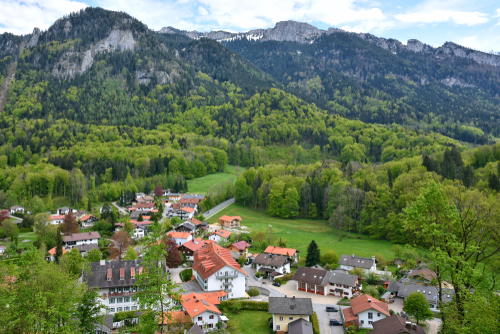 Aerial view of the village of Aschau im Chiemgau, Bavaria, Germany