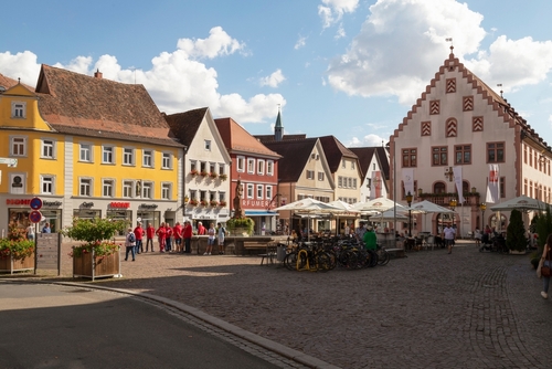 Town square in the center of the town of Bad Mergentheim located in the Main-Tauber-Kreis; Baden-Wurttemberg, Germany