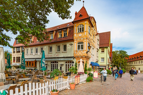 Beautiful and quaint old house with cafe in German town Bad Mergentheim, Bavaria, Germany