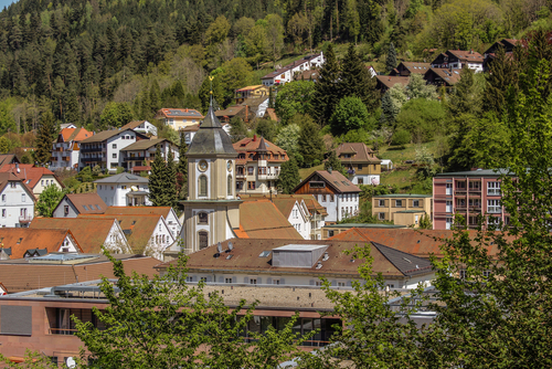 View of the cityscape of the town of Bad Wildbad in the Black Forest, Baden-Württemberg, Germany