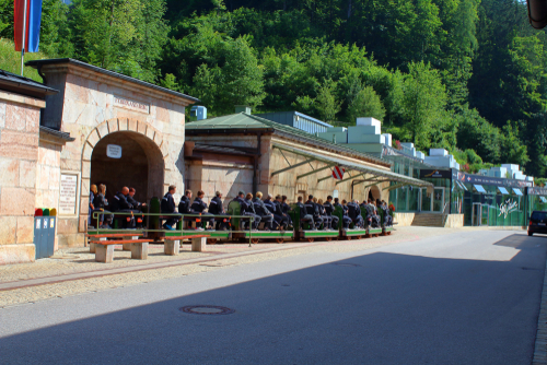 Entrance to the Salzbergwerk Berchtesgaden, the mining attraction, salt mine, place of interest for families in Bavaria, Germany