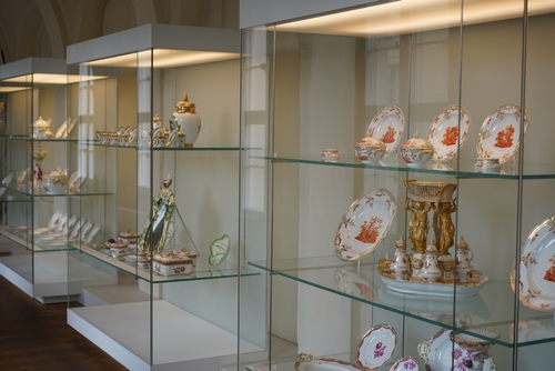 Close-up of the Porcelain Gallery of the Museum of Decorative Arts in Köpenick Palace in Berlin, Germany