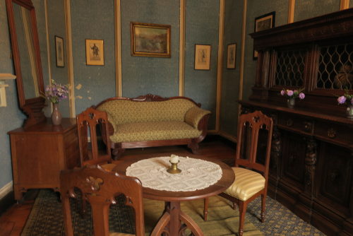 Interior view of the Romantik-Schloss Burg Rheinstein Castle in Rhineland-Palatinate, Germany