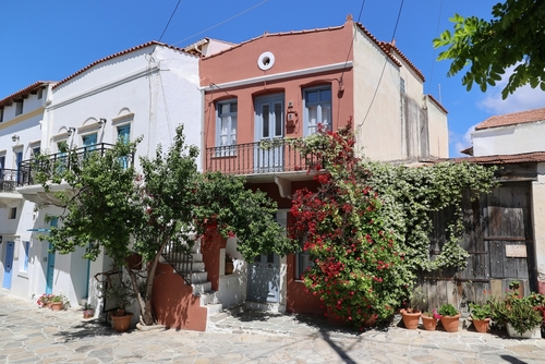 Romantic alley in the village of Chalkio, Naxos Island, Cyclades Islands, Greece