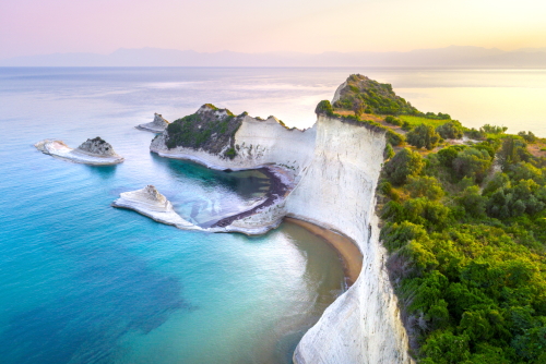 Beautiful view of Cape Drastis and the calm sea on the Island of Corfu (Kerkyra) in Greece