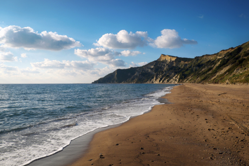 View of the secluded beach of Arkoudilas on the Island of Corfu, Ionian Islands, Greece
