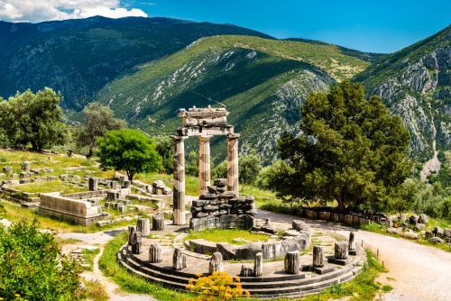 Temple of Athena Pronaia at Delphi an UNESCO world heritage site, near Athens, Attica, Greece