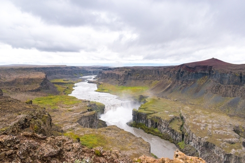 Aerial view Hafragilsfoss, waterfall at the Jökulsá á Fjöllum River, Vatnajokull National Park, Iceland