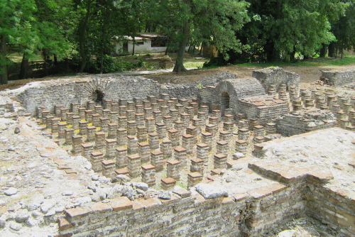Bath ruins in ancient Dion's Archaeological park, situated in the northern foothills of Mount Olympus, Pieria, Macedonia, Greece